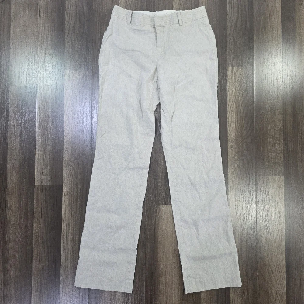 Vintage 2007 Banana Republic Contoured Fit Mid Rise Stretch Linen Blend Pants. 0
